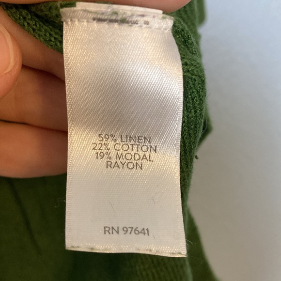 J. Jill Women's Size S *PATCHED* Green Linen Blend Lightweight Sweater Shirt Top - Picture 5 of 14